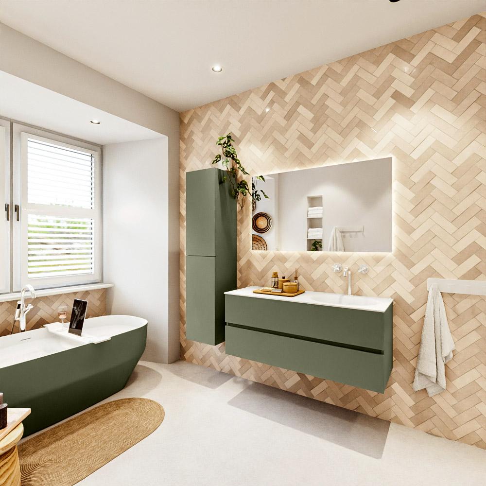 MONDIAZ VICA 120cm mueble de baño Army 2 cajones. Lavabo MOON Derecho 1 orificio color Talc con espejo LED. 4 MONDIAZ VICA 120cm mueble de baño Army 2 cajones. Lavabo MOON Derecho 1 orificio color Talc con espejo LED. - Imagen 4