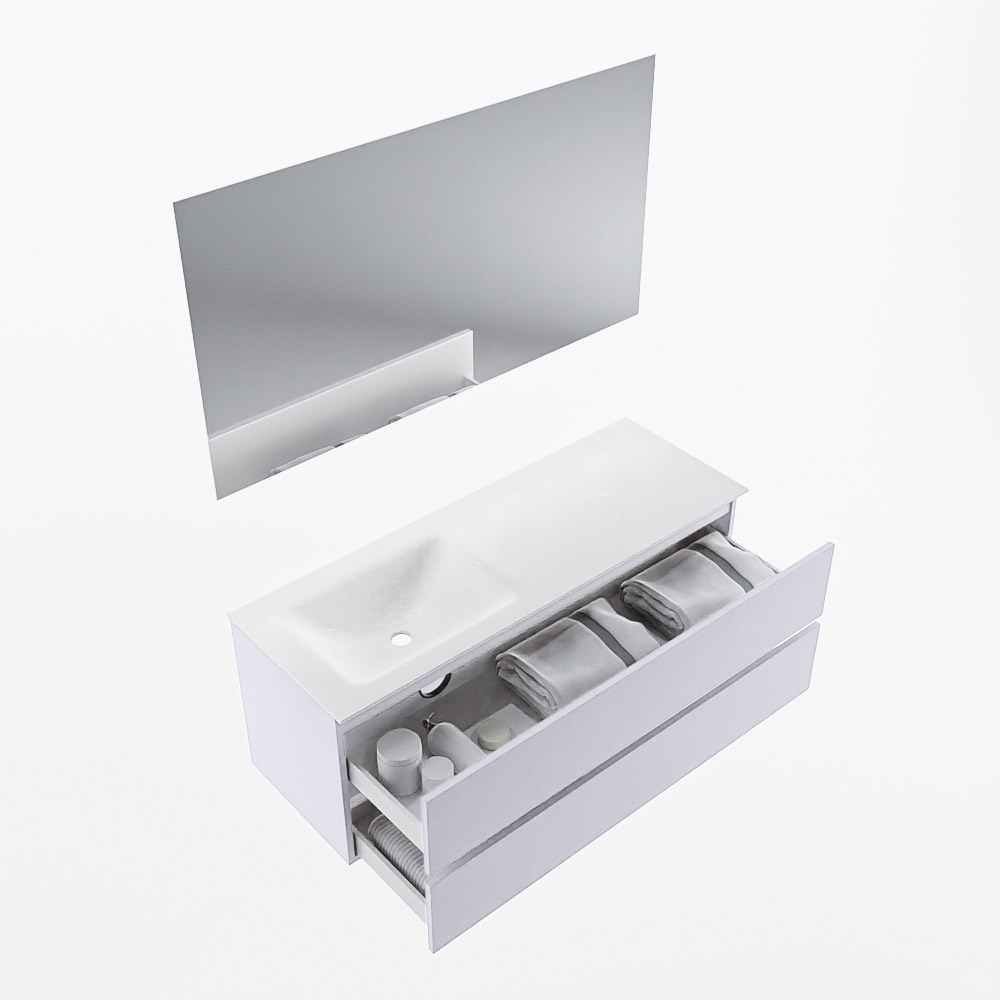 MONDIAZ VICA 130cm mueble de baño Cale 2 cajones. Lavabo CLOUD Izquierda 1 orificio color Talc con espejo LED. 6 MONDIAZ VICA 130cm mueble de baño Cale 2 cajones. Lavabo CLOUD Izquierda 1 orificio color Talc con espejo LED. - Imagen 7