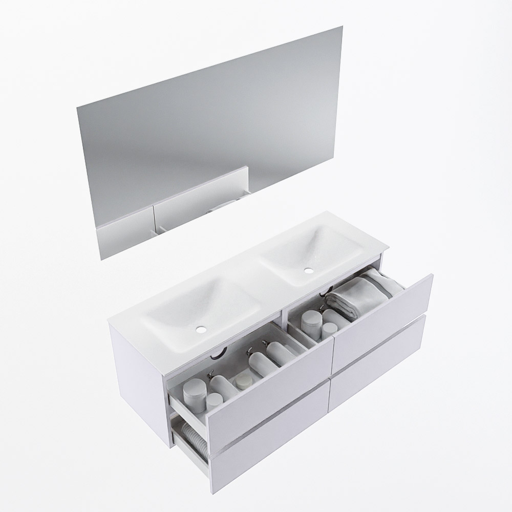MONDIAZ VICA 140cm mueble de baño Cale 4 cajones. Lavabo CLOUD Doble 2 orificios color Talc con espejo LED. 6 MONDIAZ VICA 140cm mueble de baño Cale 4 cajones. Lavabo CLOUD Doble 2 orificios color Talc con espejo LED. - Imagen 7