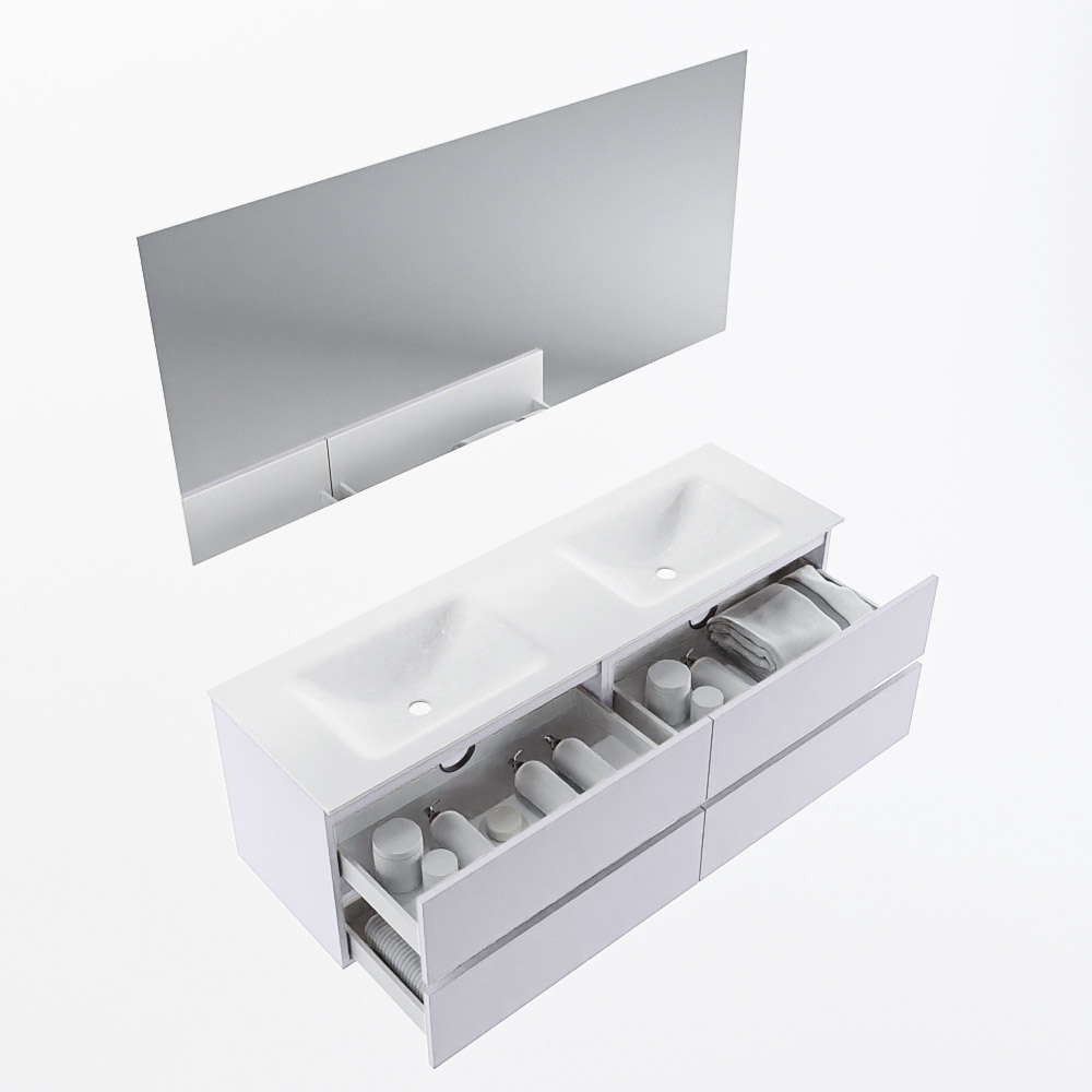 MONDIAZ VICA 150cm mueble de baño Cale 4 cajones. Lavabo CLOUD Doble 2 orificios color Talc con espejo LED. 7 MONDIAZ VICA 150cm mueble de baño Cale 4 cajones. Lavabo CLOUD Doble 2 orificios color Talc con espejo LED. - Imagen 7