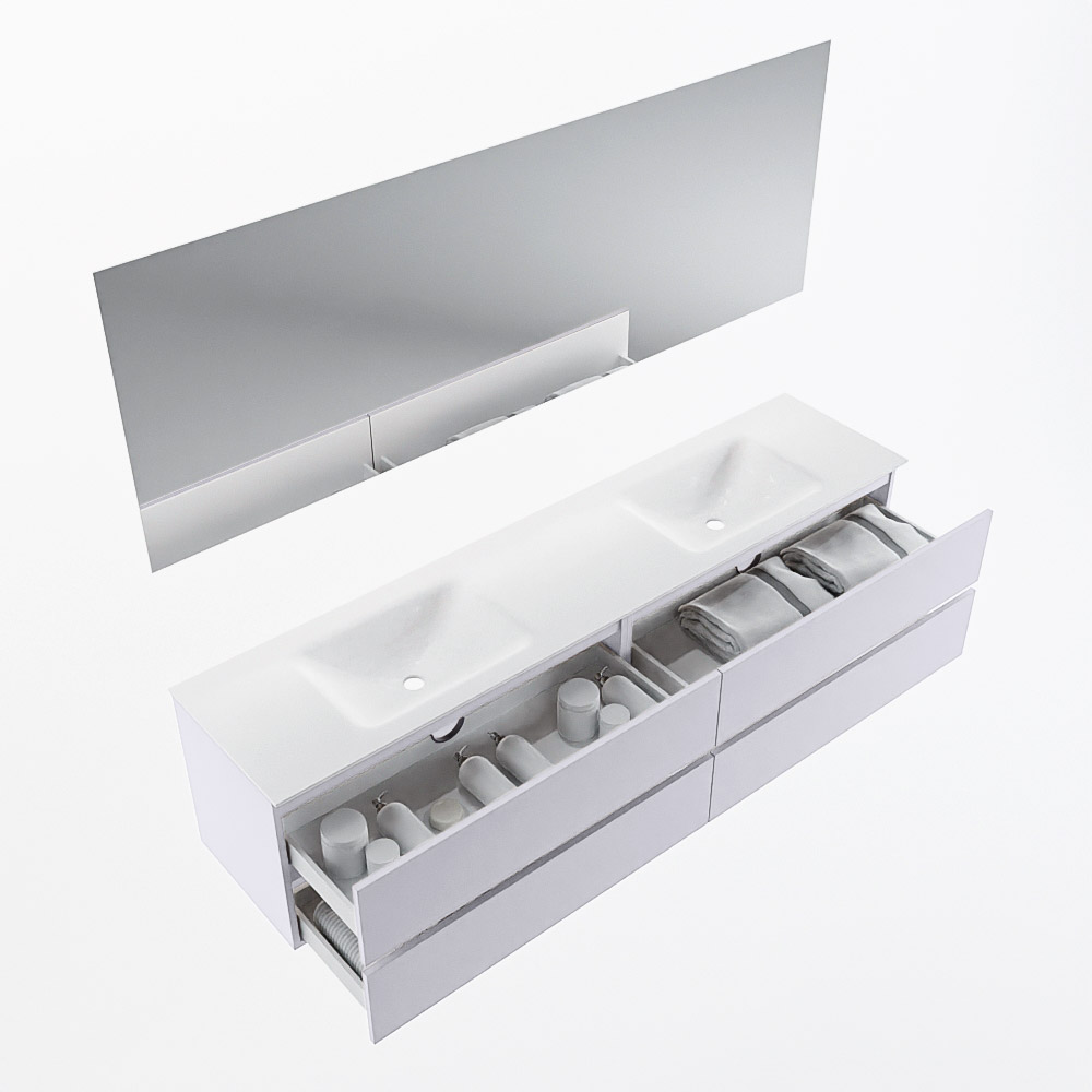 MONDIAZ VICA 200cm mueble de baño Cale 4 cajones. Lavabo CLOUD Doble 2 orificios color Talc con espejo LED. 7 MONDIAZ VICA 200cm mueble de baño Cale 4 cajones. Lavabo CLOUD Doble 2 orificios color Talc con espejo LED. - Imagen 7