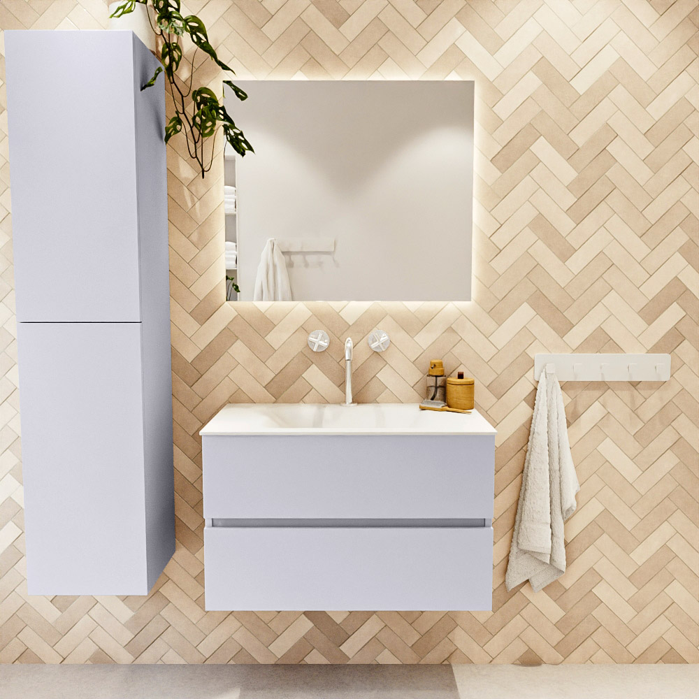 MONDIAZ VICA 80cm mueble de baño Cale 2 cajones. Lavabo CLOUD Centro 1 orificio, color Talc. 2 color Talc.