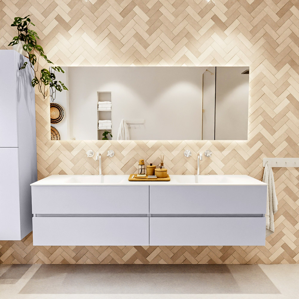MONDIAZ VICA 190cm mueble de baño Cale 4 cajones. Lavabo CLOUD Doble 2 orificios color Talc con espejo LED. 2 MONDIAZ VICA 190cm mueble de baño Cale 4 cajones. Lavabo CLOUD Doble 2 orificios color Talc con espejo LED. - Imagen 2