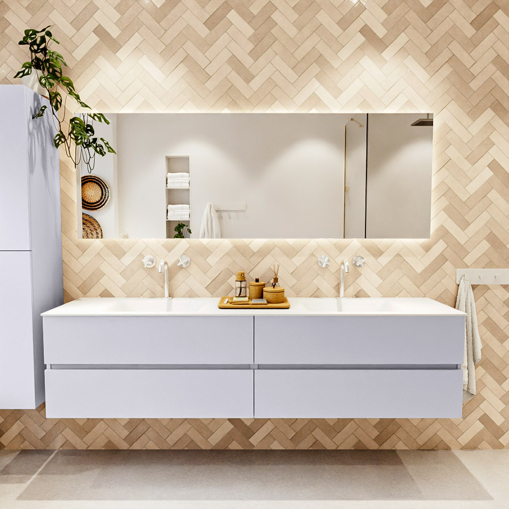 MONDIAZ VICA 200cm mueble de baño Cale 4 cajones. Lavabo CLOUD Doble 2 orificios color Talc con espejo LED. 2 MONDIAZ VICA 200cm mueble de baño Cale 4 cajones. Lavabo CLOUD Doble 2 orificios color Talc con espejo LED. - Imagen 2