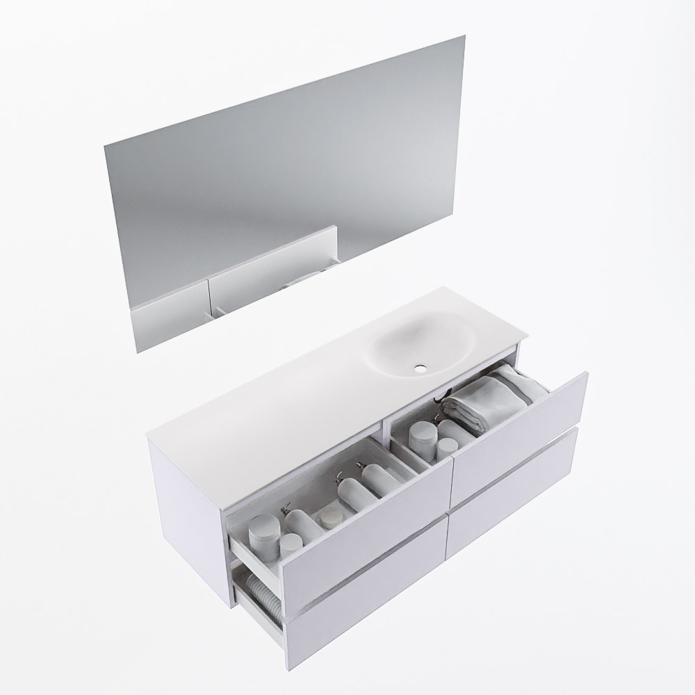 MONDIAZ VICA 140cm mueble de baño Cale 4 cajones. Lavabo MOON Derecho 1 orificio color Talc con espejo LED. 7 MONDIAZ VICA 140cm mueble de baño Cale 4 cajones. Lavabo MOON Derecho 1 orificio color Talc con espejo LED. - Imagen 7