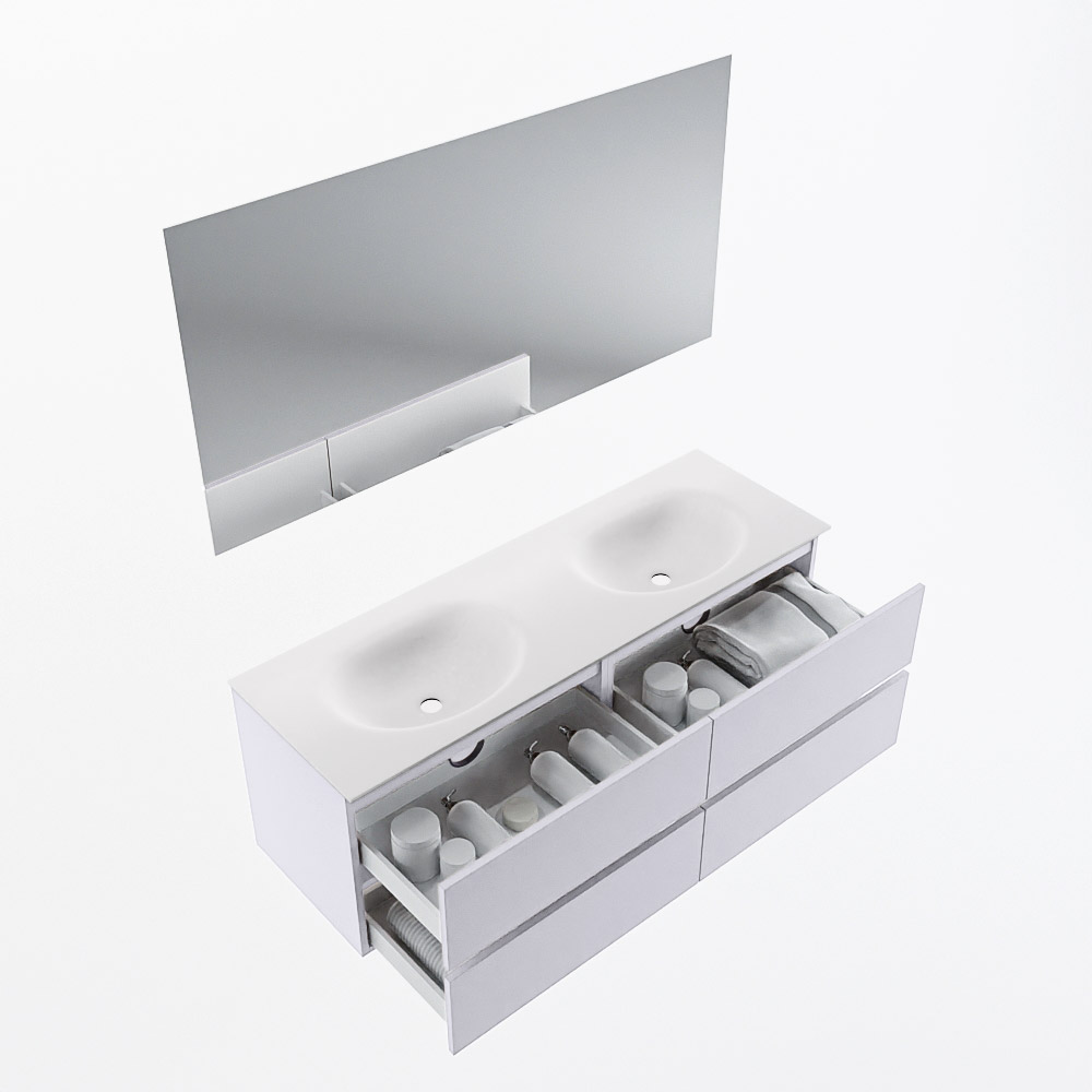 MONDIAZ VICA 140cm mueble de baño Cale 4 cajones. Lavabo MOON Doble 2 orificios color Talc con espejo LED. 7 MONDIAZ VICA 140cm mueble de baño Cale 4 cajones. Lavabo MOON Doble 2 orificios color Talc con espejo LED. - Imagen 7