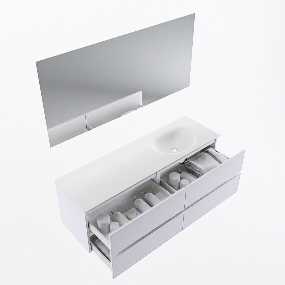 MONDIAZ VICA 150cm mueble de baño Cale 4 cajones. Lavabo MOON Derecho sin orificio color Talc con espejo LED. 7 MONDIAZ VICA 150cm mueble de baño Cale 4 cajones. Lavabo MOON Derecho sin orificio color Talc con espejo LED. - Imagen 7