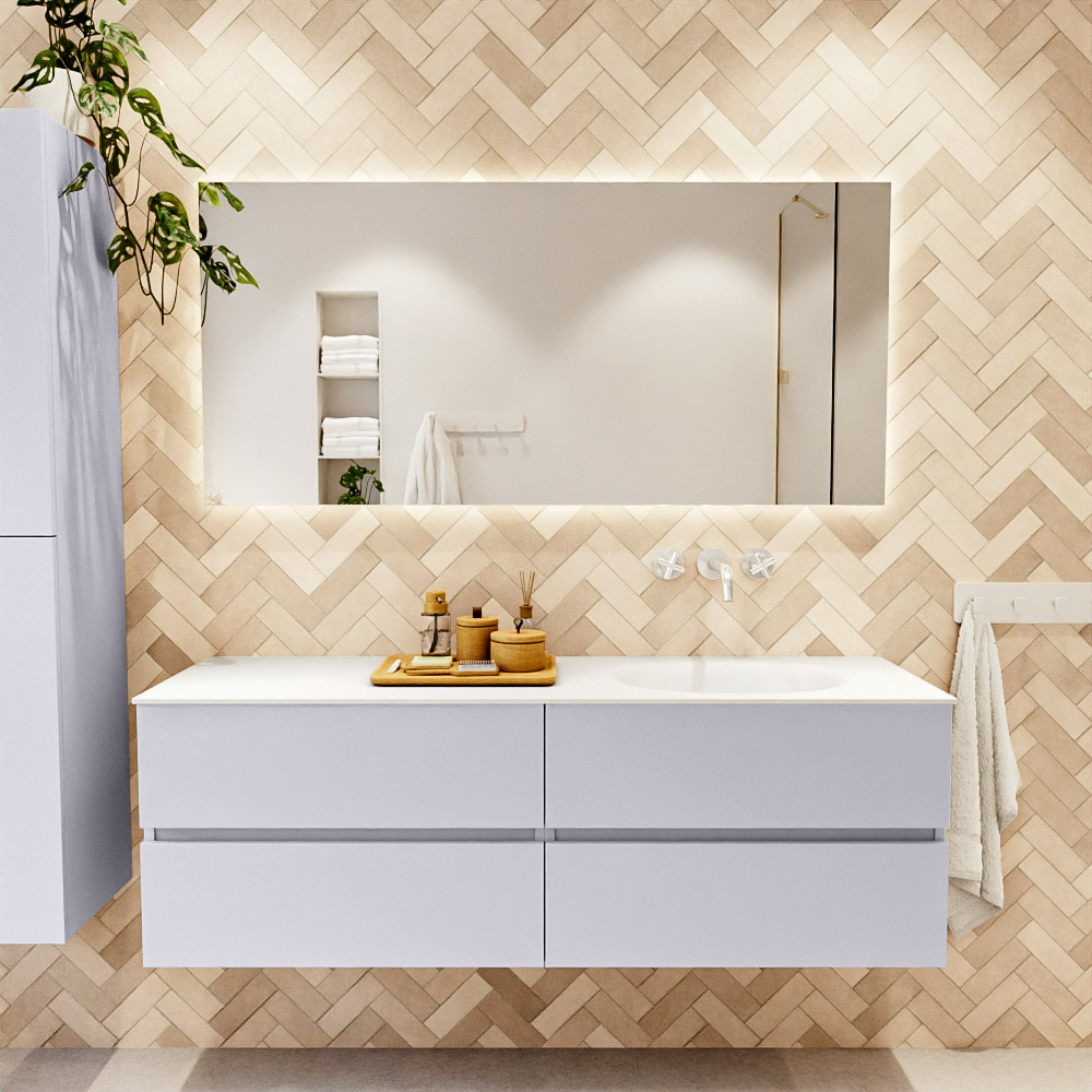 MONDIAZ VICA 150cm mueble de baño Cale 4 cajones. Lavabo MOON Derecho sin orificio color Talc con espejo LED. 2 MONDIAZ VICA 150cm mueble de baño Cale 4 cajones. Lavabo MOON Derecho sin orificio color Talc con espejo LED. - Imagen 2