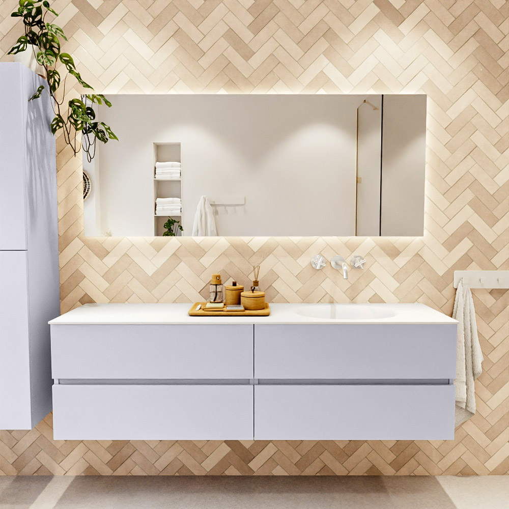 MONDIAZ VICA 170cm mueble de baño Cale 4 cajones. Lavabo MOON Derecho sin orificio color Talc con espejo LED. 2 MONDIAZ VICA 170cm mueble de baño Cale 4 cajones. Lavabo MOON Derecho sin orificio color Talc con espejo LED. - Imagen 2