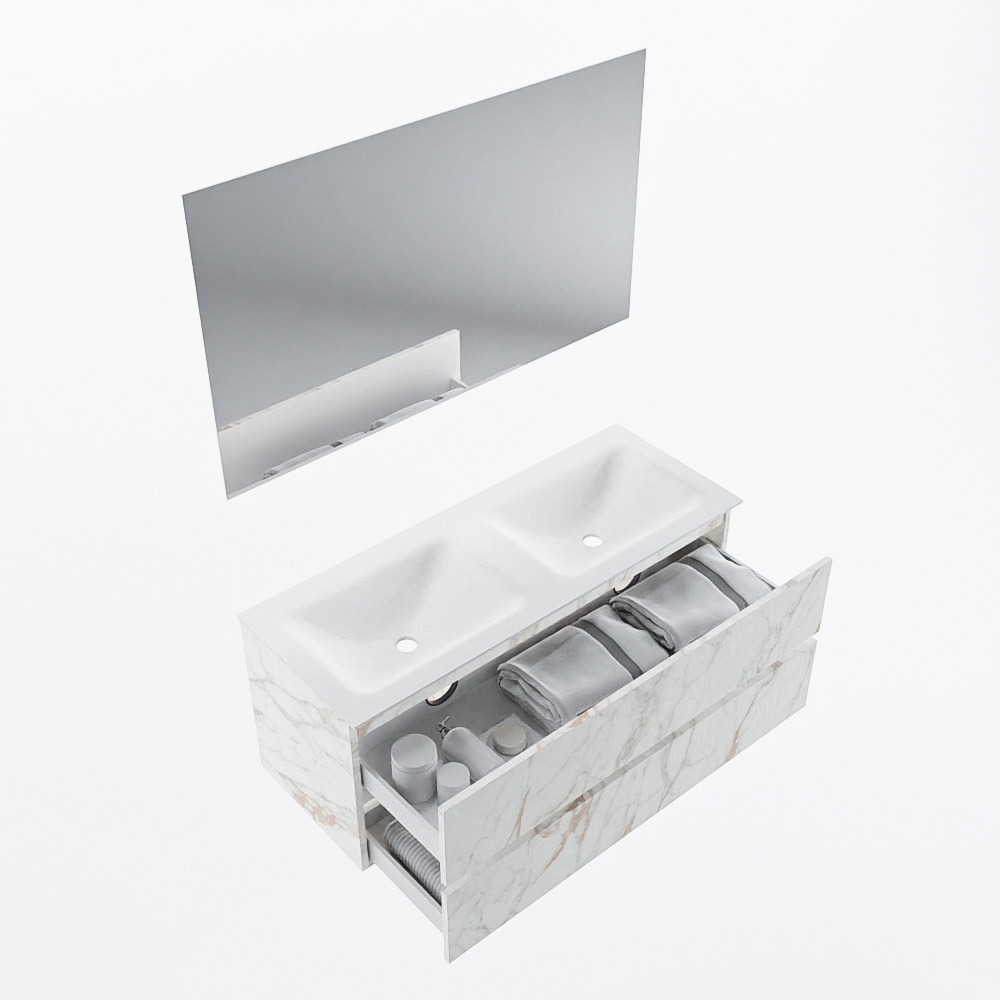 MONDIAZ VICA 120cm mueble de baño Carrara 2 cajones. Lavabo CLOUD Doble 2 orificios color Talc con espejo LED. 7 MONDIAZ VICA 120cm mueble de baño Carrara 2 cajones. Lavabo CLOUD Doble 2 orificios color Talc con espejo LED. - Imagen 7