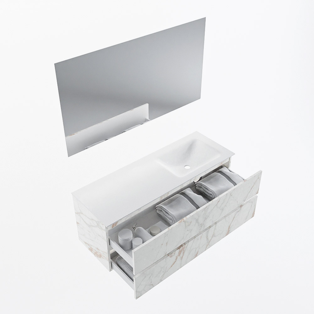 MONDIAZ VICA 130cm mueble de baño Carrara 2 cajones. Lavabo CLOUD Derecho 1 orificio color Talc con espejo LED. 6 MONDIAZ VICA 130cm mueble de baño Carrara 2 cajones. Lavabo CLOUD Derecho 1 orificio color Talc con espejo LED. - Imagen 7