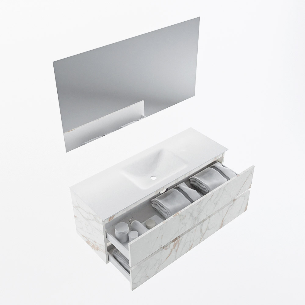 MONDIAZ VICA 130cm mueble de baño Carrara 2 cajones. Lavabo CLOUD Centro sin orificio color Talc con espejo LED. 6 MONDIAZ VICA 130cm mueble de baño Carrara 2 cajones. Lavabo CLOUD Centro sin orificio color Talc con espejo LED. - Imagen 7