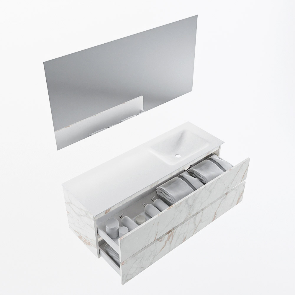 MONDIAZ VICA 140cm mueble de baño Carrara 2 cajones. Lavabo CLOUD Derecho 1 orificio color Talc con espejo LED. 6 MONDIAZ VICA 140cm mueble de baño Carrara 2 cajones. Lavabo CLOUD Derecho 1 orificio color Talc con espejo LED. - Imagen 7