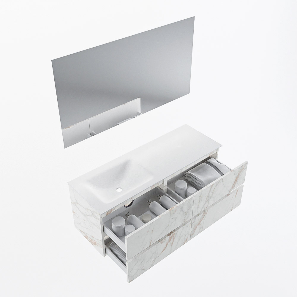 MONDIAZ VICA 130cm mueble de baño Carrara 4 cajones. Lavabo CLOUD Izquierda 1 orificio color Talc con espejo LED. 6 MONDIAZ VICA 130cm mueble de baño Carrara 4 cajones. Lavabo CLOUD Izquierda 1 orificio color Talc con espejo LED. - Imagen 7
