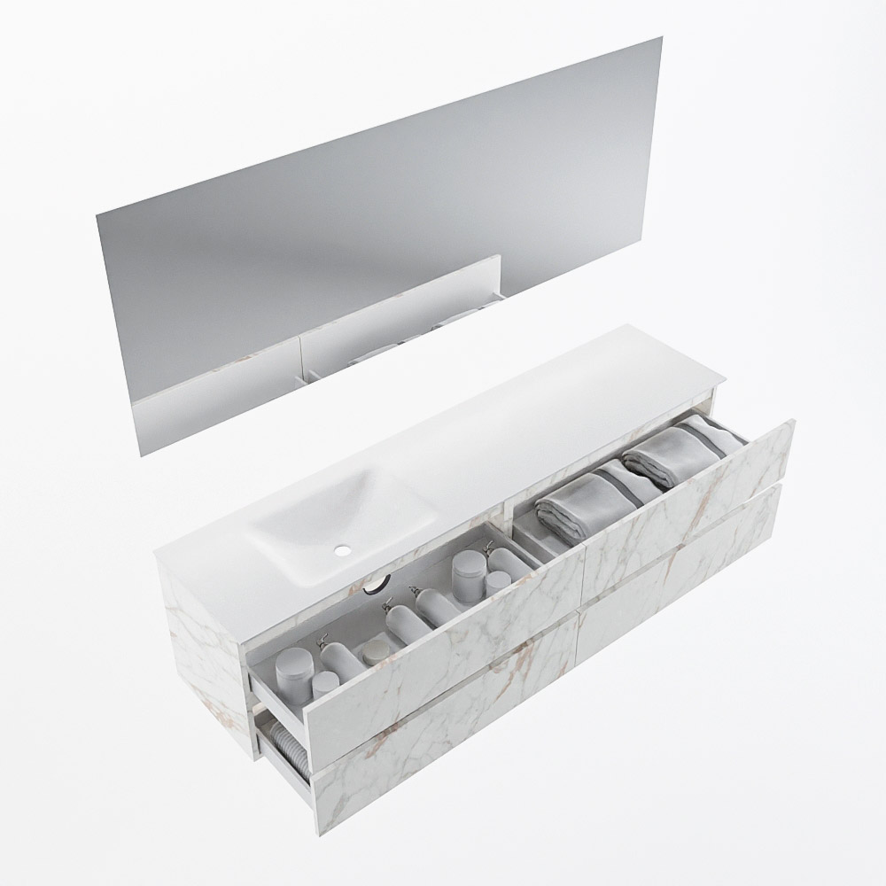 MONDIAZ VICA 190cm mueble de baño Carrara 4 cajones. Lavabo CLOUD Izquierda sin orificio color Talc con espejo LED. 7 MONDIAZ VICA 190cm mueble de baño Carrara 4 cajones. Lavabo CLOUD Izquierda sin orificio color Talc con espejo LED. - Imagen 7