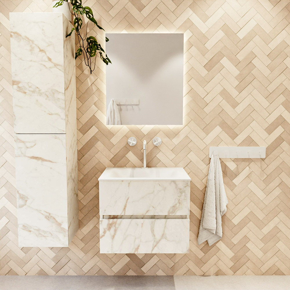 MONDIAZ VICA 60cm mueble de baño Carrara 2 cajones. Lavabo CLOUD Centro 1 orificio color Talc con espejo LED. 2 MONDIAZ VICA 60cm mueble de baño Carrara 2 cajones. Lavabo CLOUD Centro 1 orificio color Talc con espejo LED. - Imagen 2