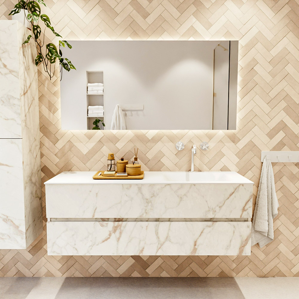 MONDIAZ VICA 140cm mueble de baño Carrara 2 cajones. Lavabo CLOUD Derecho 1 orificio color Talc con espejo LED. 2 MONDIAZ VICA 140cm mueble de baño Carrara 2 cajones. Lavabo CLOUD Derecho 1 orificio color Talc con espejo LED. - Imagen 2