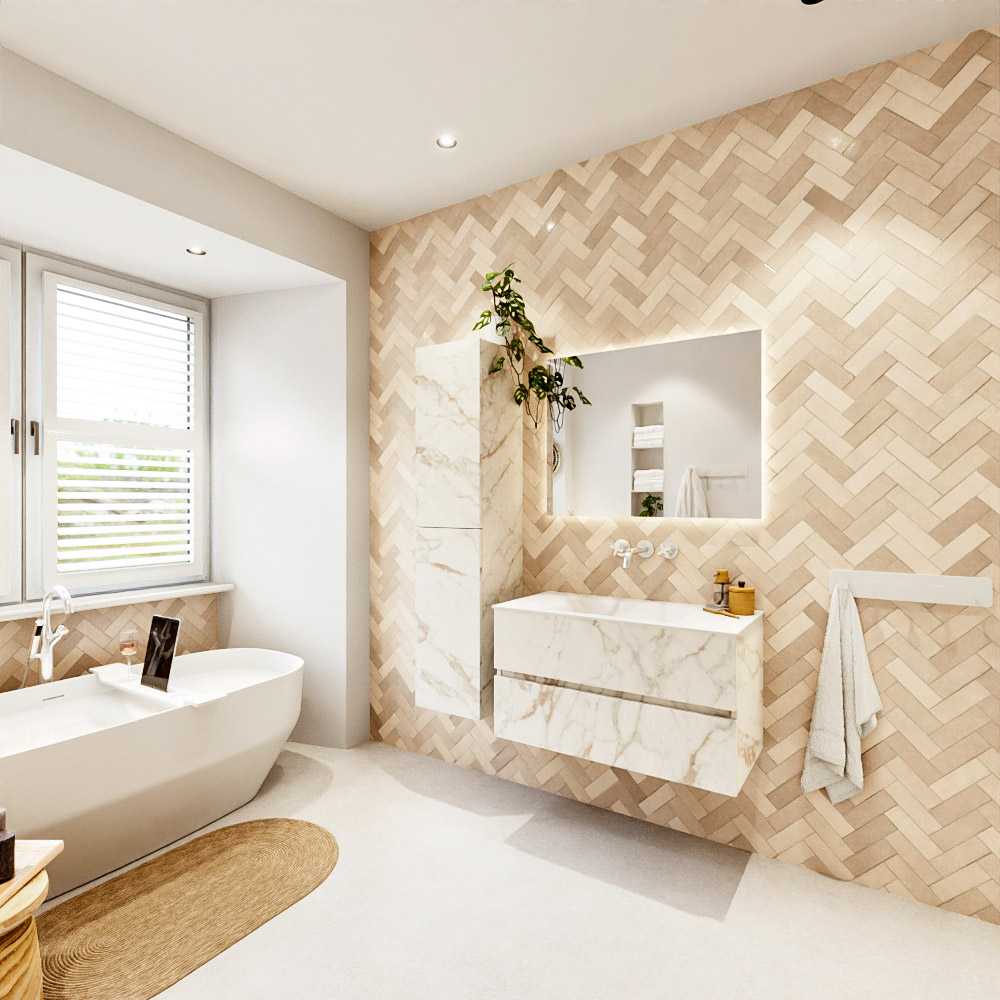 MONDIAZ VICA 90cm mueble de baño Carrara 2 cajones. Lavabo CLOUD Centro sin orificio color Talc con espejo LED. 4 MONDIAZ VICA 90cm mueble de baño Carrara 2 cajones. Lavabo CLOUD Centro sin orificio color Talc con espejo LED. - Imagen 4