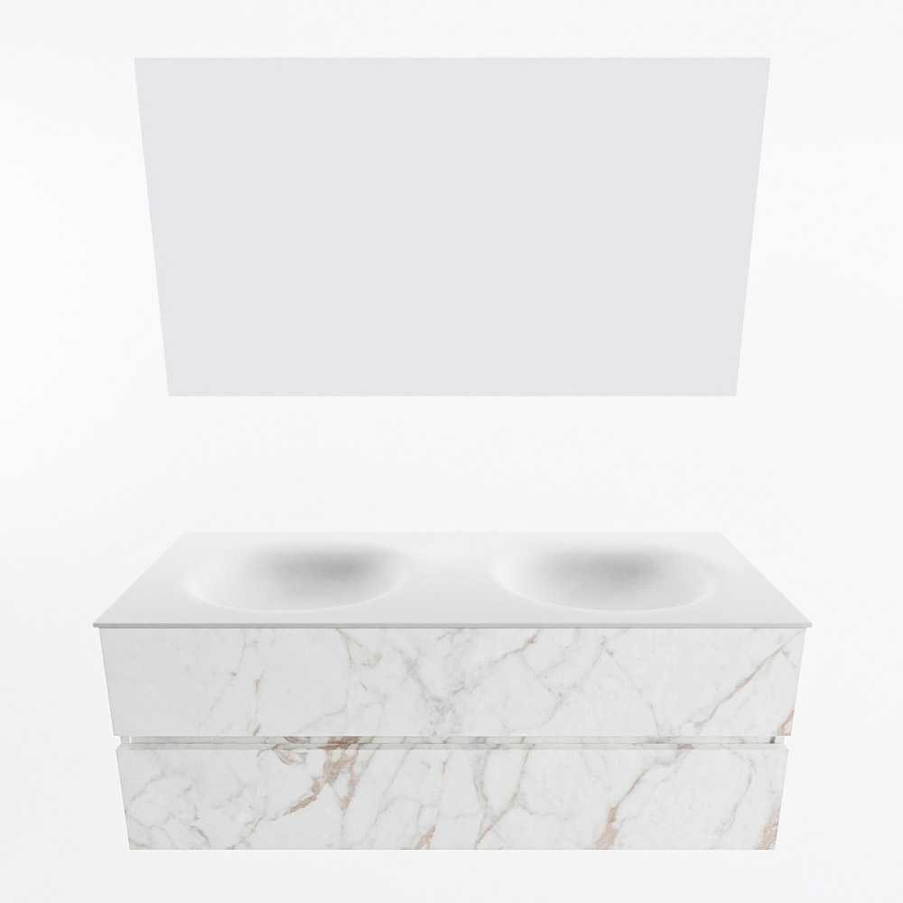 MONDIAZ VICA 130cm mueble de baño Carrara 2 cajones. Lavabo MOON Doble 2 orificios color Talc con espejo LED. 4 MONDIAZ VICA 130cm mueble de baño Carrara 2 cajones. Lavabo MOON Doble 2 orificios color Talc con espejo LED. - Imagen 5