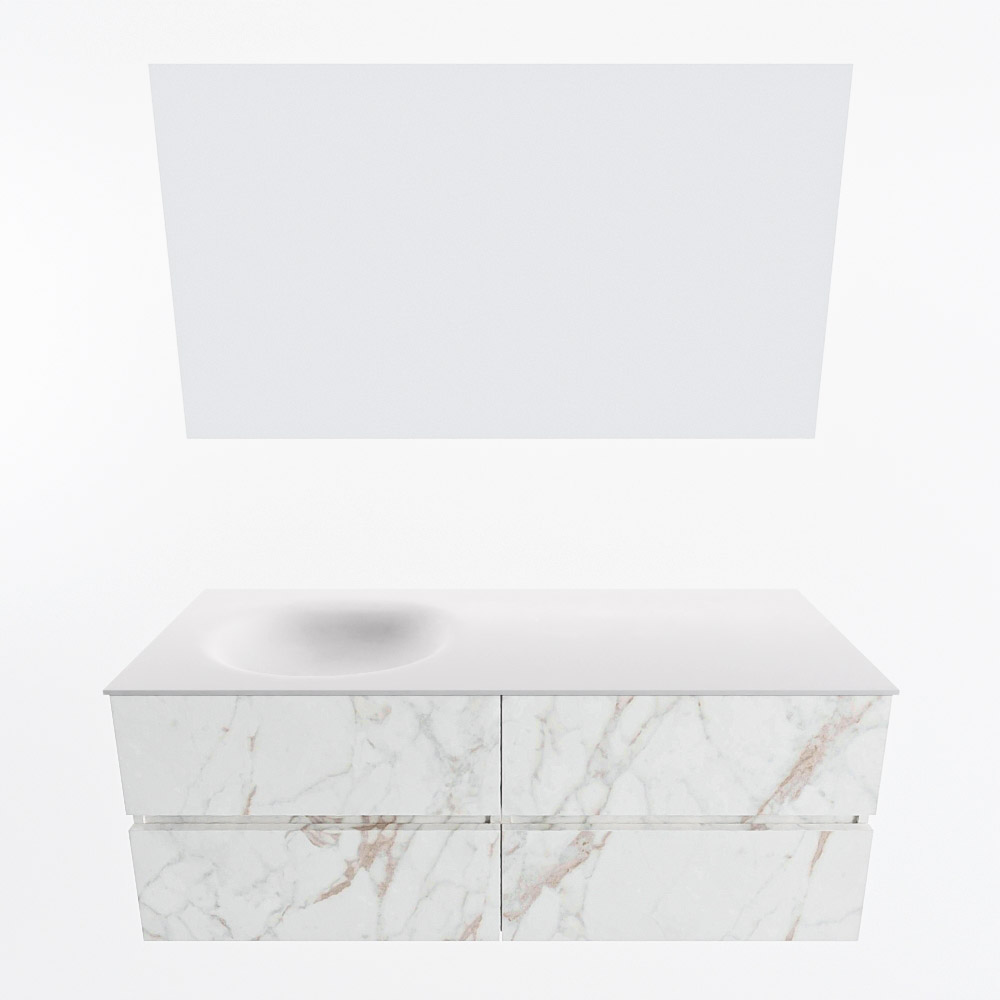 MONDIAZ VICA 130cm mueble de baño Carrara 4 cajones. Lavabo MOON Izquierda 1 orificio color Talc con espejo LED. 4 MONDIAZ VICA 130cm mueble de baño Carrara 4 cajones. Lavabo MOON Izquierda 1 orificio color Talc con espejo LED. - Imagen 5