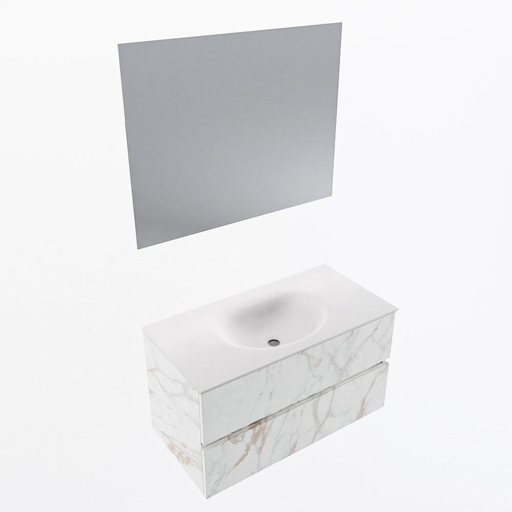MONDIAZ VICA 90cm mueble de baño Carrara 2 cajones. Lavabo MOON Centro 1 orificio color Talc con espejo LED. 6 MONDIAZ VICA 90cm mueble de baño Carrara 2 cajones. Lavabo MOON Centro 1 orificio color Talc con espejo LED. - Imagen 6