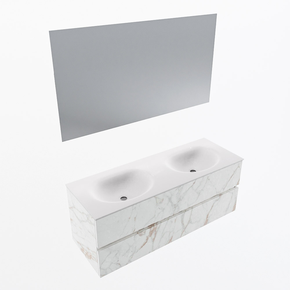 MONDIAZ VICA 130cm mueble de baño Carrara 2 cajones. Lavabo MOON Doble 2 orificios color Talc con espejo LED. 5 MONDIAZ VICA 130cm mueble de baño Carrara 2 cajones. Lavabo MOON Doble 2 orificios color Talc con espejo LED. - Imagen 6