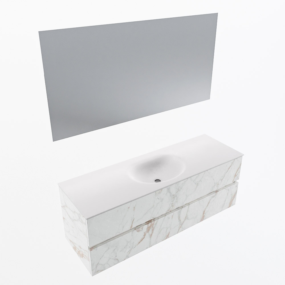 MONDIAZ VICA 140cm mueble de baño Carrara 2 cajones. Lavabo MOON Centro 1 orificio color Talc con espejo LED. 6 MONDIAZ VICA 140cm mueble de baño Carrara 2 cajones. Lavabo MOON Centro 1 orificio color Talc con espejo LED. - Imagen 6