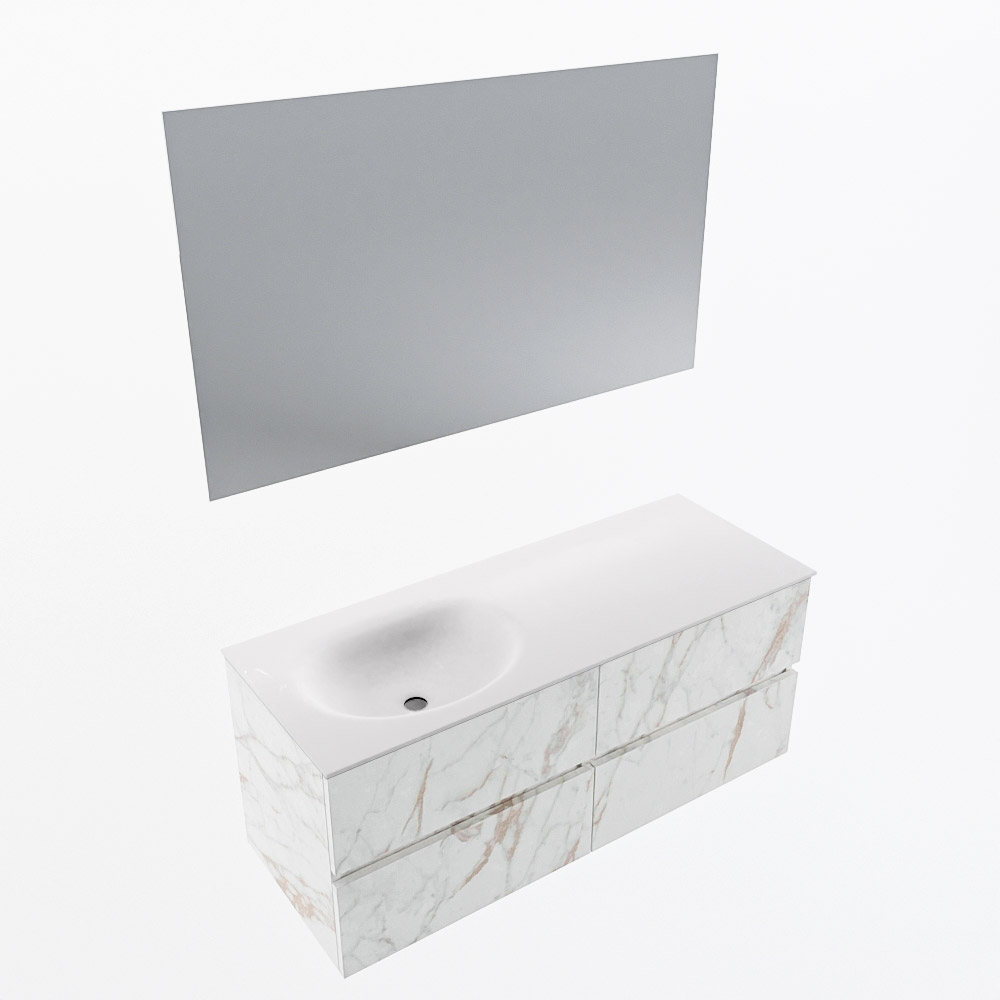 MONDIAZ VICA 120cm mueble de baño Carrara 4 cajones. Lavabo MOON Izquierda 1 orificio color Talc con espejo LED. 6 MONDIAZ VICA 120cm mueble de baño Carrara 4 cajones. Lavabo MOON Izquierda 1 orificio color Talc con espejo LED. - Imagen 6