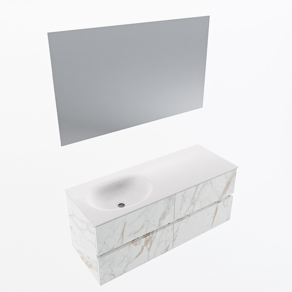 MONDIAZ VICA 120cm mueble de baño Carrara 4 cajones. Lavabo MOON Izquierda sin orificio color Talc con espejo LED. 6 MONDIAZ VICA 120cm mueble de baño Carrara 4 cajones. Lavabo MOON Izquierda sin orificio color Talc con espejo LED. - Imagen 6