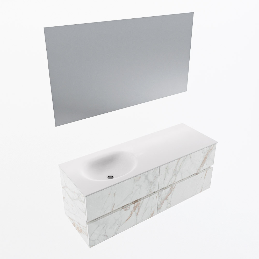 MONDIAZ VICA 130cm mueble de baño Carrara 4 cajones. Lavabo MOON Izquierda 1 orificio color Talc con espejo LED. 5 MONDIAZ VICA 130cm mueble de baño Carrara 4 cajones. Lavabo MOON Izquierda 1 orificio color Talc con espejo LED. - Imagen 6