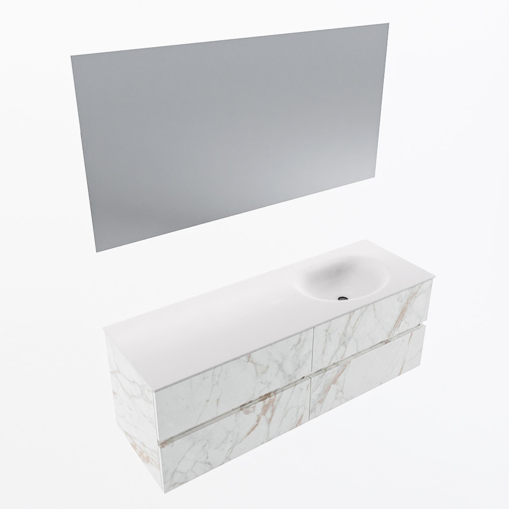 MONDIAZ VICA 140cm mueble de baño Carrara 4 cajones. Lavabo MOON Derecho 1 orificio color Talc con espejo LED. 6 MONDIAZ VICA 140cm mueble de baño Carrara 4 cajones. Lavabo MOON Derecho 1 orificio color Talc con espejo LED. - Imagen 6