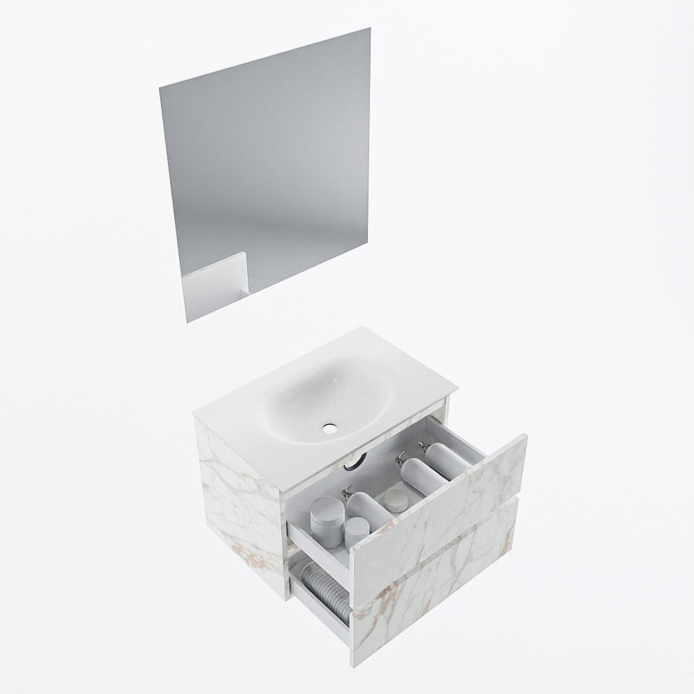 MONDIAZ VICA 70cm mueble de baño Carrara 2 cajones. Lavabo MOON Centro 1 orificio color Talc con espejo LED. 7 MONDIAZ VICA 70cm mueble de baño Carrara 2 cajones. Lavabo MOON Centro 1 orificio color Talc con espejo LED. - Imagen 7