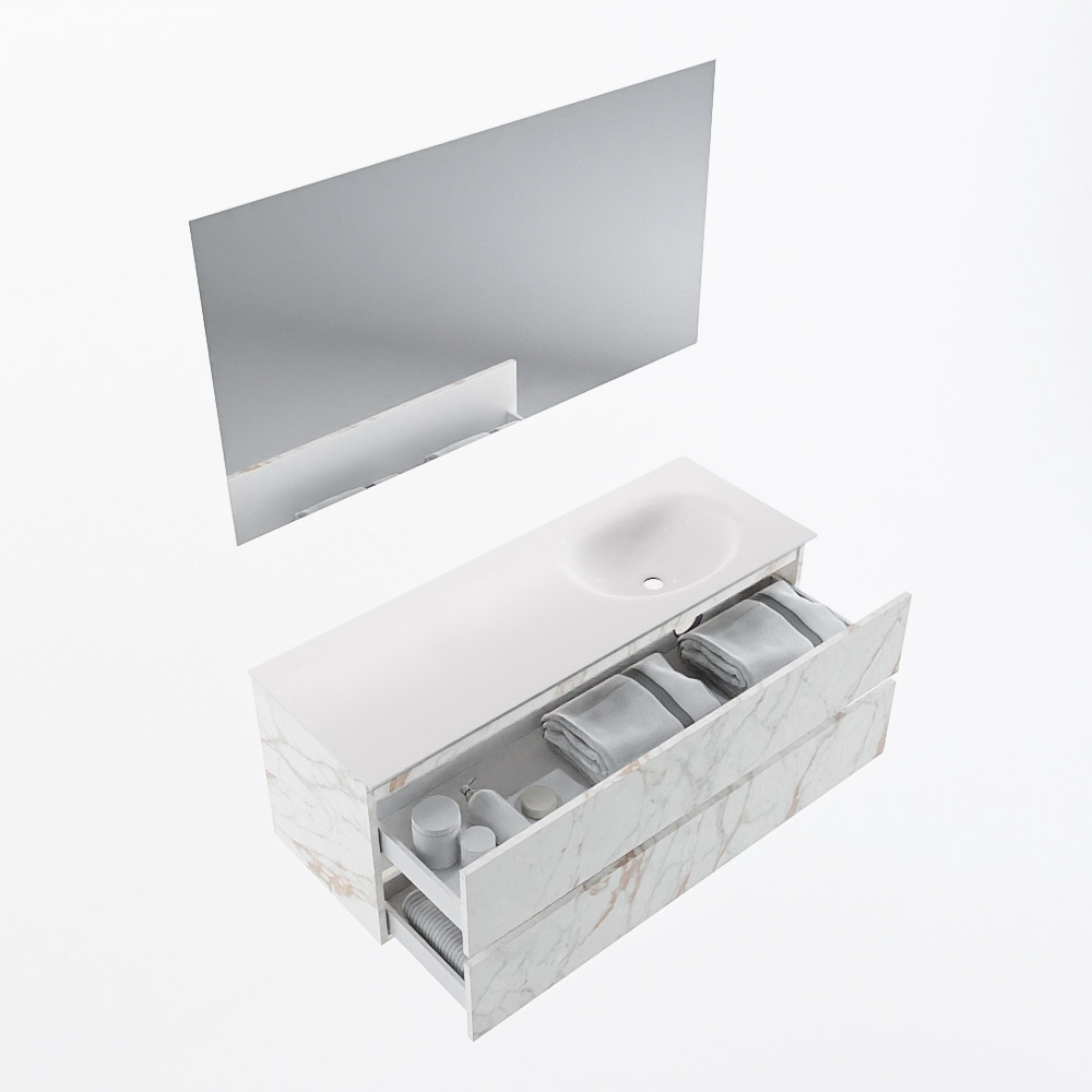 MONDIAZ VICA 130cm mueble de baño Carrara 2 cajones. Lavabo MOON Derecho sin orificio color Talc con espejo LED. 6 MONDIAZ VICA 130cm mueble de baño Carrara 2 cajones. Lavabo MOON Derecho sin orificio color Talc con espejo LED. - Imagen 7