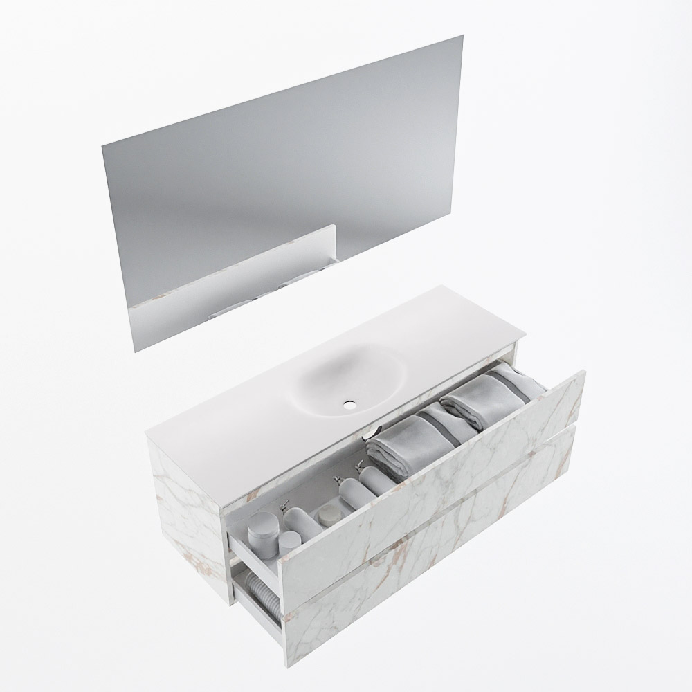 MONDIAZ VICA 140cm mueble de baño Carrara 2 cajones. Lavabo MOON Centro 1 orificio color Talc con espejo LED. 7 MONDIAZ VICA 140cm mueble de baño Carrara 2 cajones. Lavabo MOON Centro 1 orificio color Talc con espejo LED. - Imagen 7