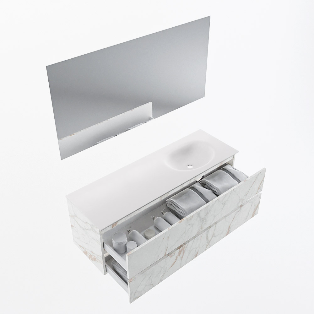 MONDIAZ VICA 140cm mueble de baño Carrara 2 cajones. Lavabo MOON Derecho sin orificio color Talc con espejo LED. 7 MONDIAZ VICA 140cm mueble de baño Carrara 2 cajones. Lavabo MOON Derecho sin orificio color Talc con espejo LED. - Imagen 7