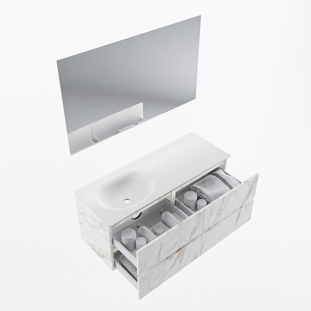MONDIAZ VICA 120cm mueble de baño Carrara 4 cajones. Lavabo MOON Izquierda sin orificio color Talc con espejo LED. 7 MONDIAZ VICA 120cm mueble de baño Carrara 4 cajones. Lavabo MOON Izquierda sin orificio color Talc con espejo LED. - Imagen 7