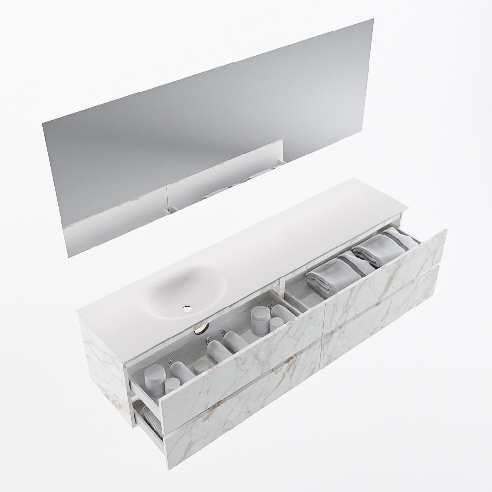 MONDIAZ VICA 200cm mueble de baño Carrara 4 cajones. Lavabo MOON Izquierda sin orificio color Talc con espejo LED. 7 MONDIAZ VICA 200cm mueble de baño Carrara 4 cajones. Lavabo MOON Izquierda sin orificio color Talc con espejo LED. - Imagen 7