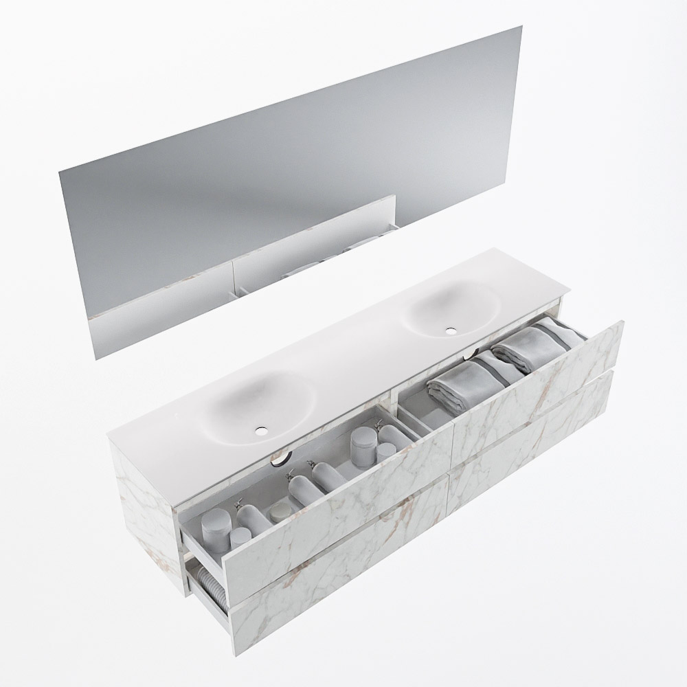 MONDIAZ VICA 200cm mueble de baño Carrara 4 cajones. Lavabo MOON Doble sin orificio color Talc con espejo LED. 7 MONDIAZ VICA 200cm mueble de baño Carrara 4 cajones. Lavabo MOON Doble sin orificio color Talc con espejo LED. - Imagen 7