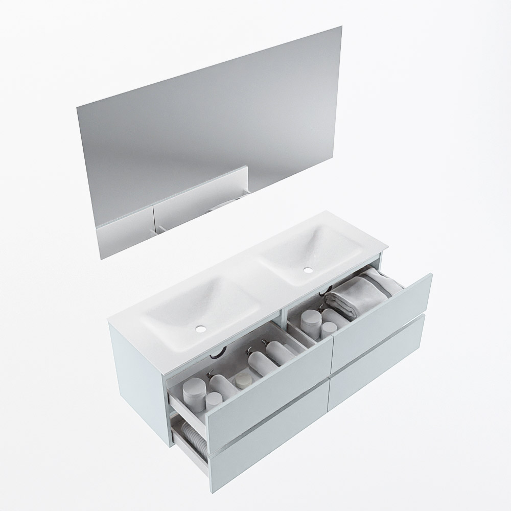 MONDIAZ VICA 140cm mueble de baño Clay 4 cajones. Lavabo CLOUD Doble sin orificio color Talc con espejo LED. 6 MONDIAZ VICA 140cm mueble de baño Clay 4 cajones. Lavabo CLOUD Doble sin orificio color Talc con espejo LED. - Imagen 7
