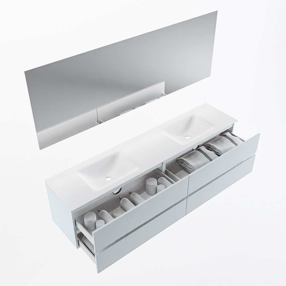 MONDIAZ VICA 200cm mueble de baño Clay 4 cajones. Lavabo CLOUD Doble 2 orificios color Talc con espejo LED. 7 MONDIAZ VICA 200cm mueble de baño Clay 4 cajones. Lavabo CLOUD Doble 2 orificios color Talc con espejo LED. - Imagen 7