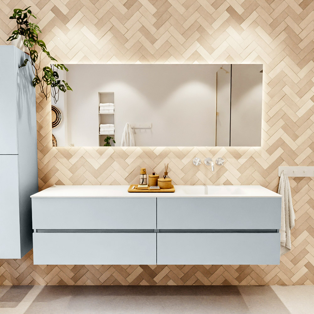 MONDIAZ VICA 180cm mueble de baño Clay 4 cajones. Lavabo CLOUD Derecho sin orificio color Talc con espejo LED. 2 MONDIAZ VICA 180cm mueble de baño Clay 4 cajones. Lavabo CLOUD Derecho sin orificio color Talc con espejo LED. - Imagen 2
