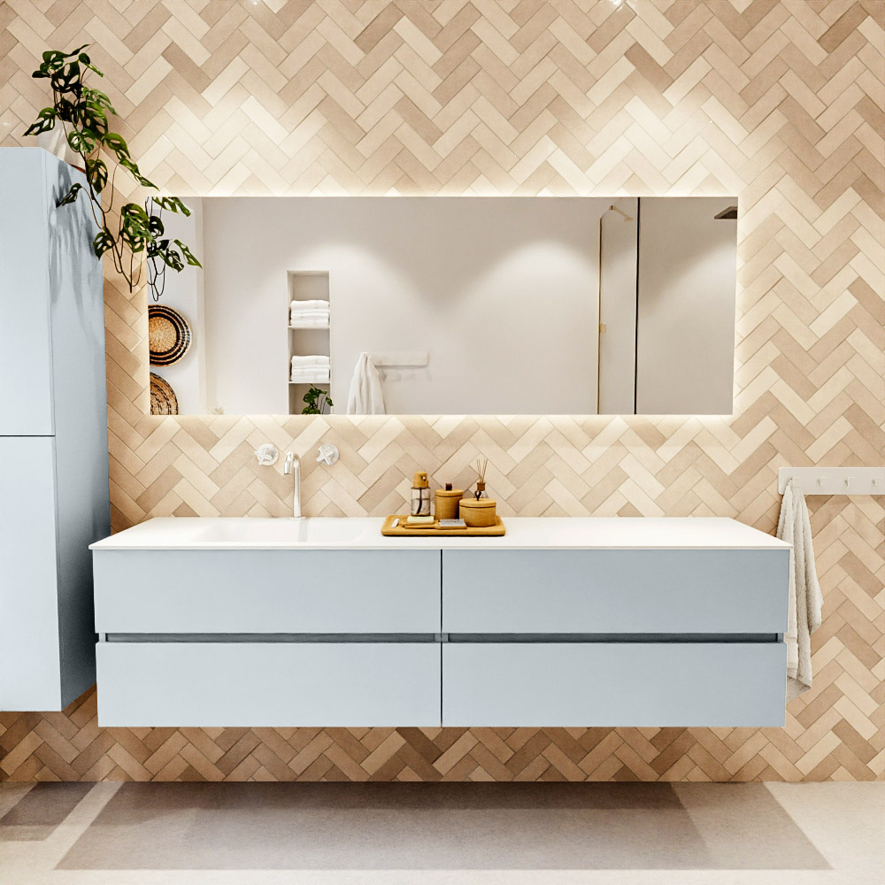 MONDIAZ VICA 190cm mueble de baño Clay 4 cajones. Lavabo CLOUD Izquierda 1 orificio color Talc con espejo LED. 2 MONDIAZ VICA 190cm mueble de baño Clay 4 cajones. Lavabo CLOUD Izquierda 1 orificio color Talc con espejo LED. - Imagen 2
