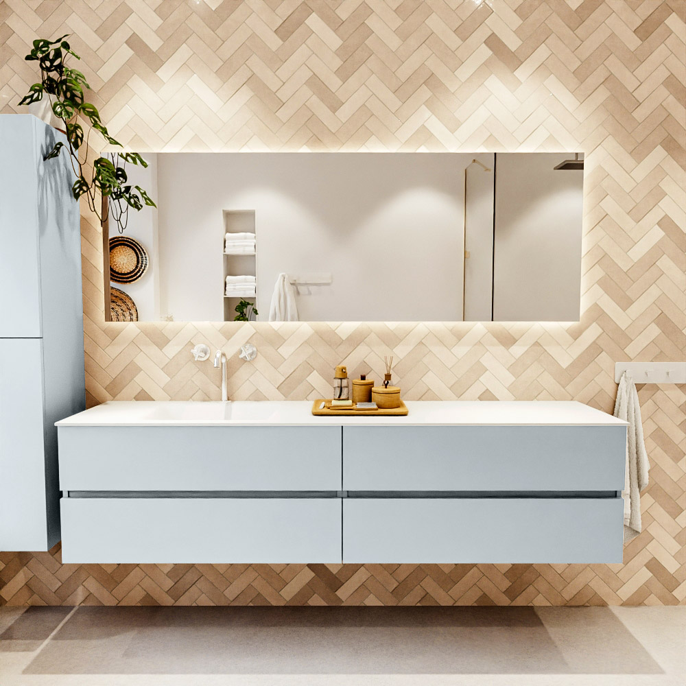 MONDIAZ VICA 200cm mueble de baño Clay 4 cajones. Lavabo CLOUD Izquierda 1 orificio color Talc con espejo LED. 2 MONDIAZ VICA 200cm mueble de baño Clay 4 cajones. Lavabo CLOUD Izquierda 1 orificio color Talc con espejo LED. - Imagen 2
