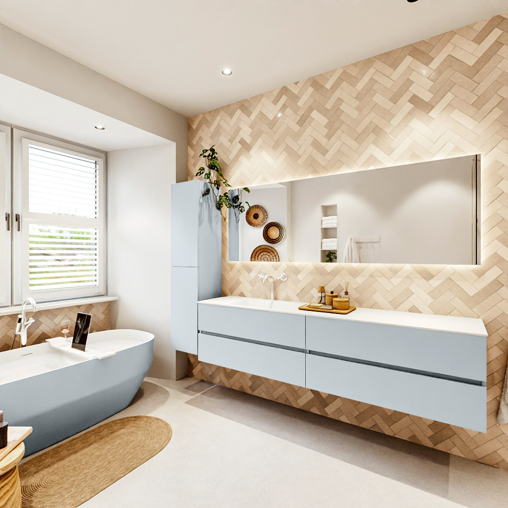 MONDIAZ VICA 200cm mueble de baño Clay 4 cajones. Lavabo CLOUD Izquierda 1 orificio color Talc con espejo LED. 4 MONDIAZ VICA 200cm mueble de baño Clay 4 cajones. Lavabo CLOUD Izquierda 1 orificio color Talc con espejo LED. - Imagen 4