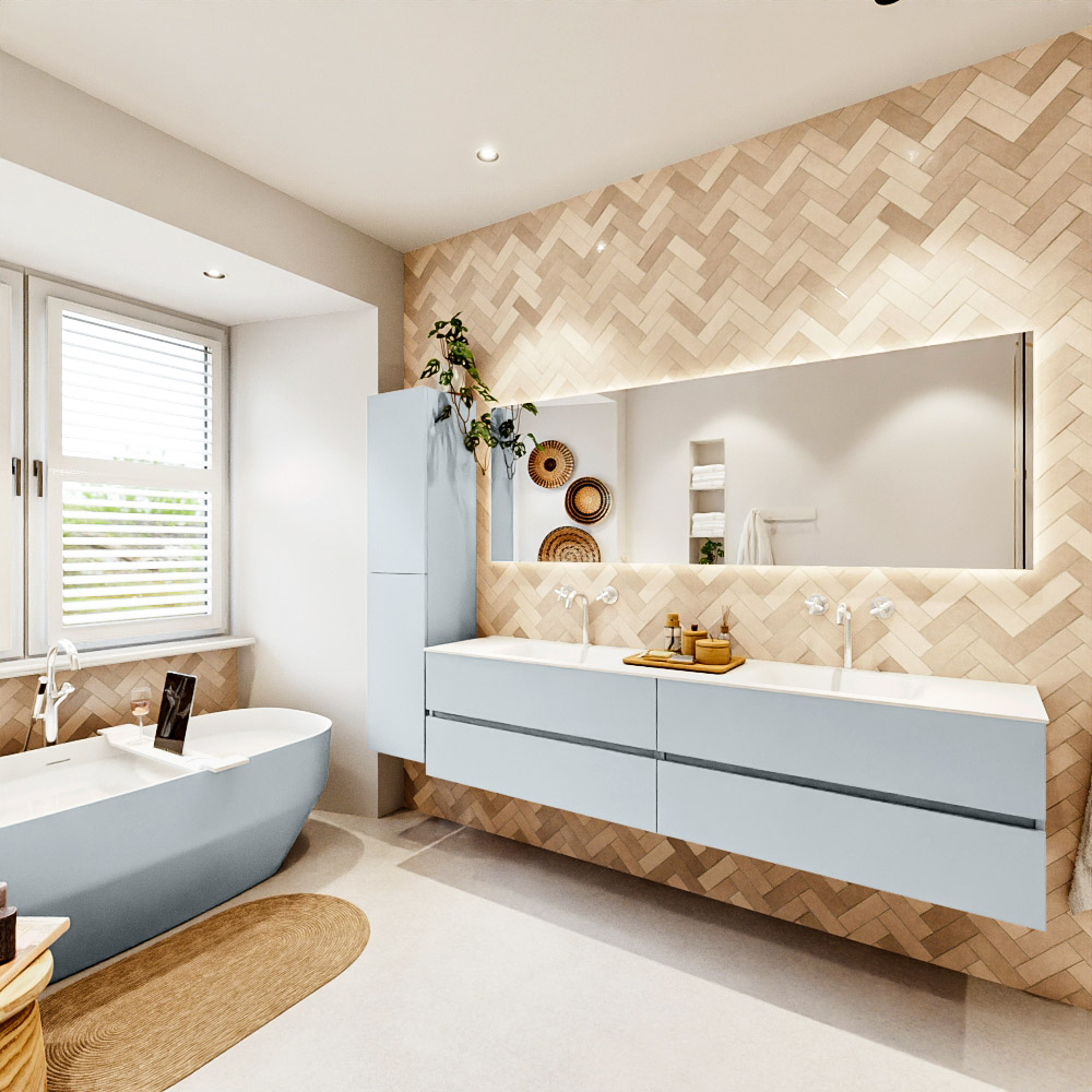 MONDIAZ VICA 200cm mueble de baño Clay 4 cajones. Lavabo CLOUD Doble 2 orificios color Talc con espejo LED. 4 MONDIAZ VICA 200cm mueble de baño Clay 4 cajones. Lavabo CLOUD Doble 2 orificios color Talc con espejo LED. - Imagen 4