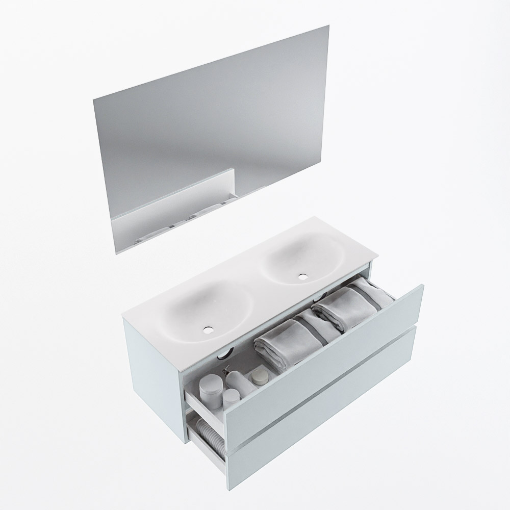 MONDIAZ VICA 120cm mueble de baño Clay 2 cajones. Lavabo MOON Doble sin orificio color Talc con espejo LED. 7 MONDIAZ VICA 120cm mueble de baño Clay 2 cajones. Lavabo MOON Doble sin orificio color Talc con espejo LED. - Imagen 7