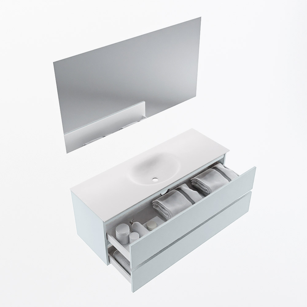 MONDIAZ VICA 130cm mueble de baño Clay 2 cajones. Lavabo MOON Centro 1 orificio color Talc con espejo LED. 6 MONDIAZ VICA 130cm mueble de baño Clay 2 cajones. Lavabo MOON Centro 1 orificio color Talc con espejo LED. - Imagen 7