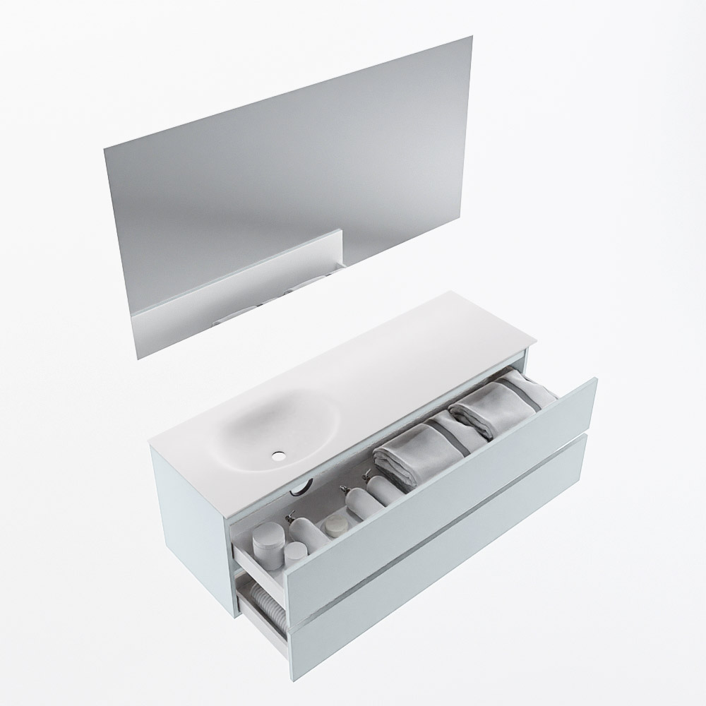 MONDIAZ VICA 140cm mueble de baño Clay 2 cajones. Lavabo MOON Izquierda 1 orificio color Talc con espejo LED. 7 MONDIAZ VICA 140cm mueble de baño Clay 2 cajones. Lavabo MOON Izquierda 1 orificio color Talc con espejo LED. - Imagen 7