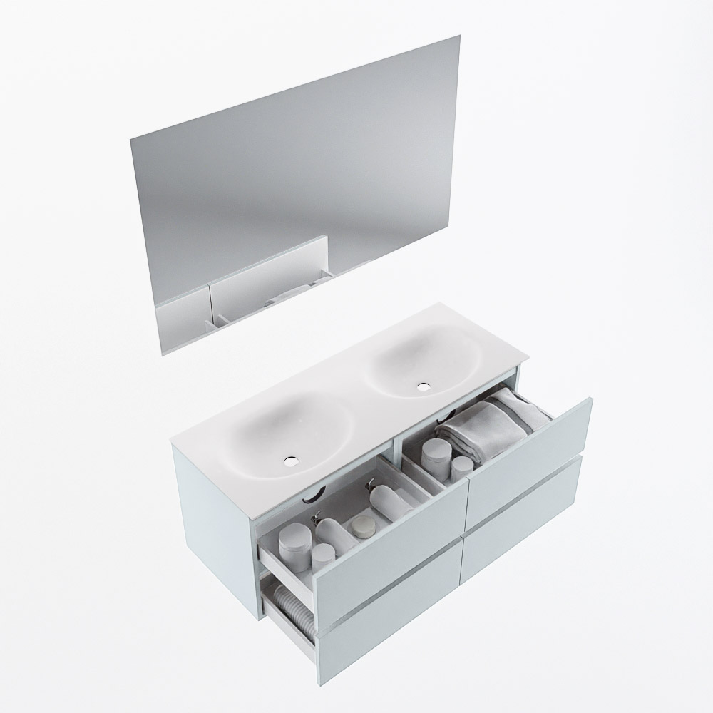 MONDIAZ VICA 120cm mueble de baño Clay 4 cajones. Lavabo MOON Doble 2 orificios color Talc con espejo LED. 7 MONDIAZ VICA 120cm mueble de baño Clay 4 cajones. Lavabo MOON Doble 2 orificios color Talc con espejo LED. - Imagen 7