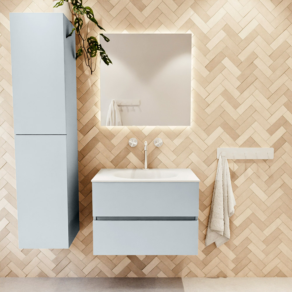 MONDIAZ VICA 70cm mueble de baño Clay 2 cajones. Lavabo MOON Centro 1 orificio color Talc con espejo LED. 2 MONDIAZ VICA 70cm mueble de baño Clay 2 cajones. Lavabo MOON Centro 1 orificio color Talc con espejo LED. - Imagen 2